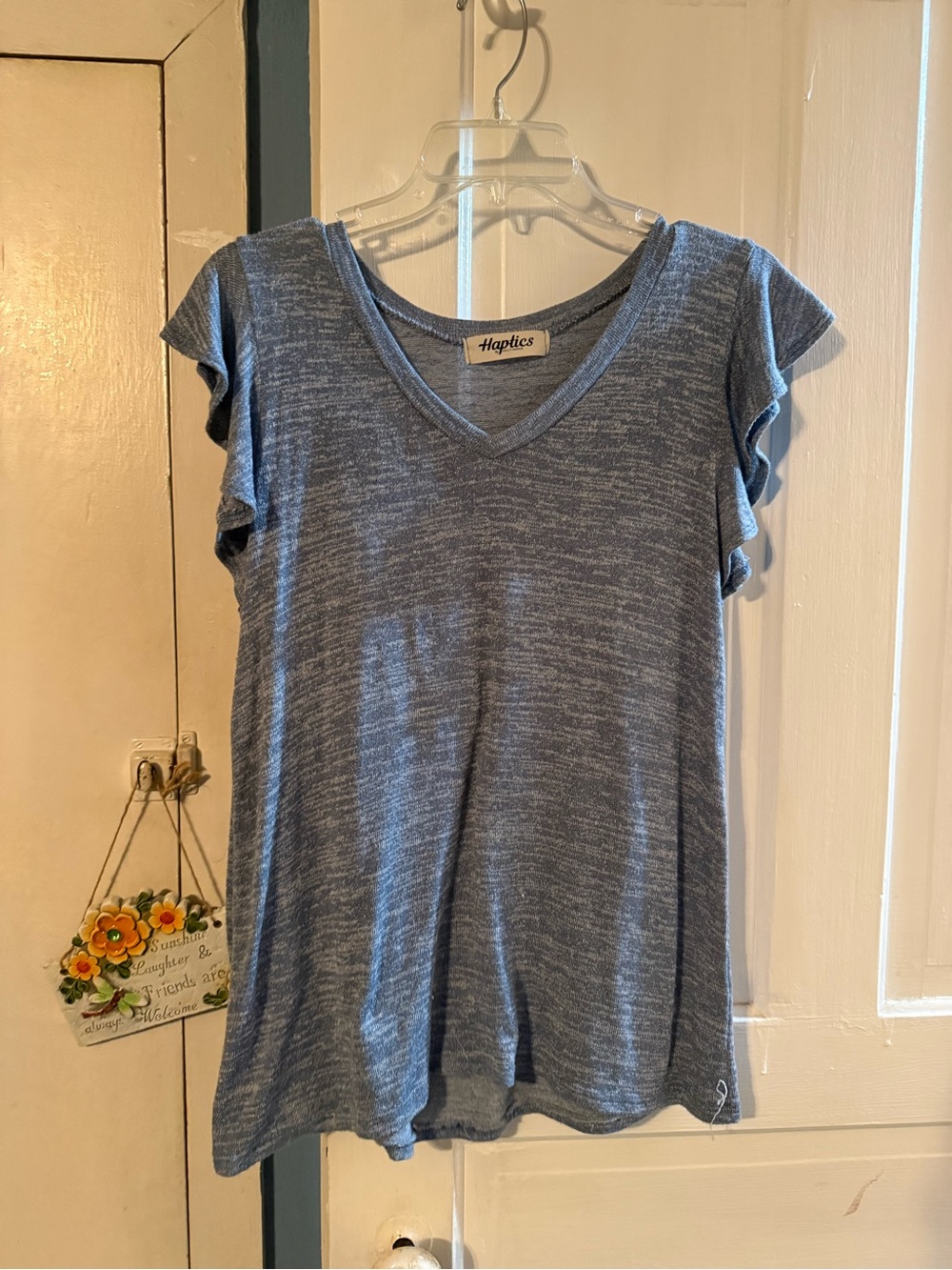 Haptics Women's Blue V-Neck Flutter Sleeve Tee